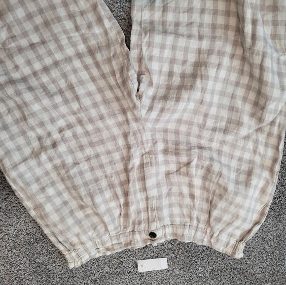Lou Grey – Taupe and Ecru 100% Linen Wide Leg Plaid Pants (Size XL) - Picture 9 of 15